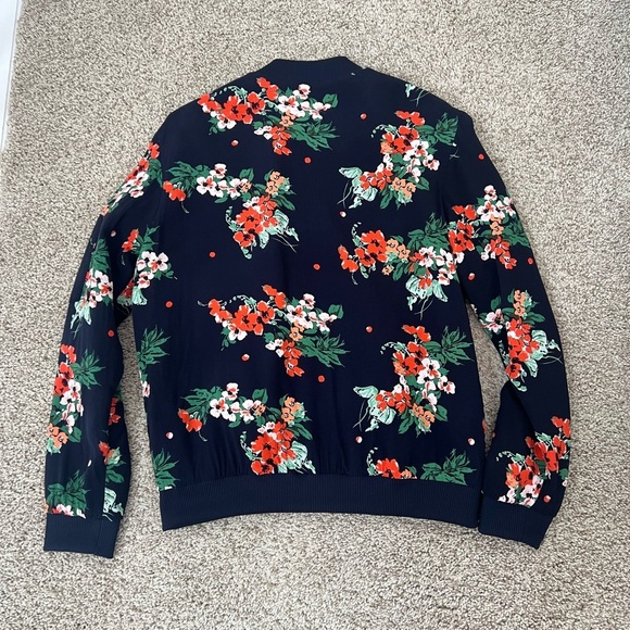 PRICE FIRM Zara Basic Collection Floral Printed Lightweight Bomber Jacket Size S - Picture 3 of 3